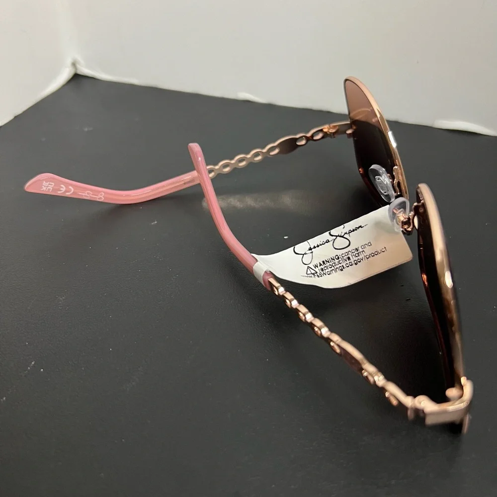 Jessica Simpson Metal Chain UV Protective Square Sunglasses Pink Gold Nude